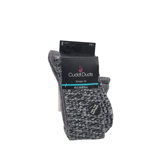Cuddl Duds Womens Plushfill Knee Hi Socks 2-Pack Gray & Black Stretchy Soft‎ - Picture 1 of 5